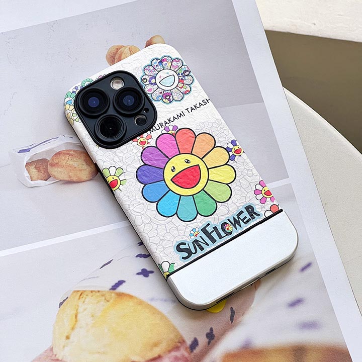 ハイブランド murakami sunflower風 アイフォン 15プラス スマホケース 